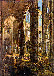 A painting of arches and columns