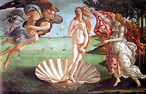 Painting of the Greek goddess, Venus, rising from the sea