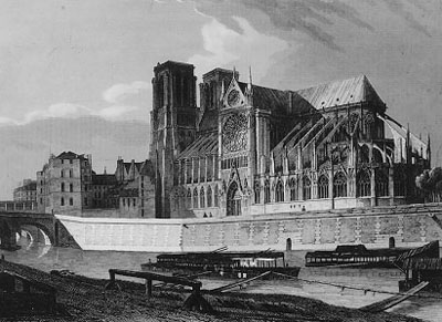 An engraving of Notre-Dame