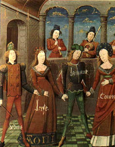 A medieval painting of a dance